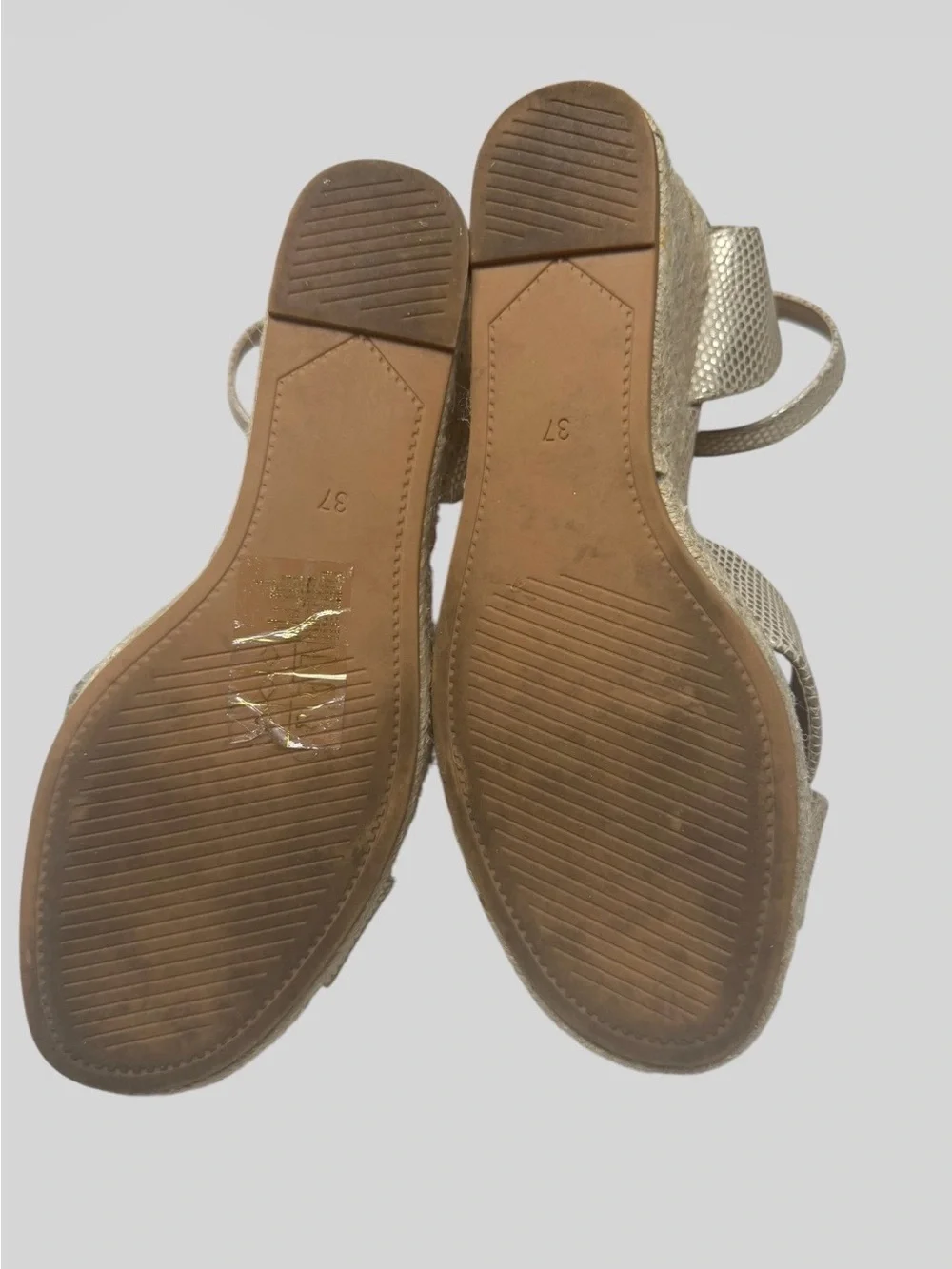 H&M Metallic Gold Wedge Espadrille Sandals with Ankle Strap